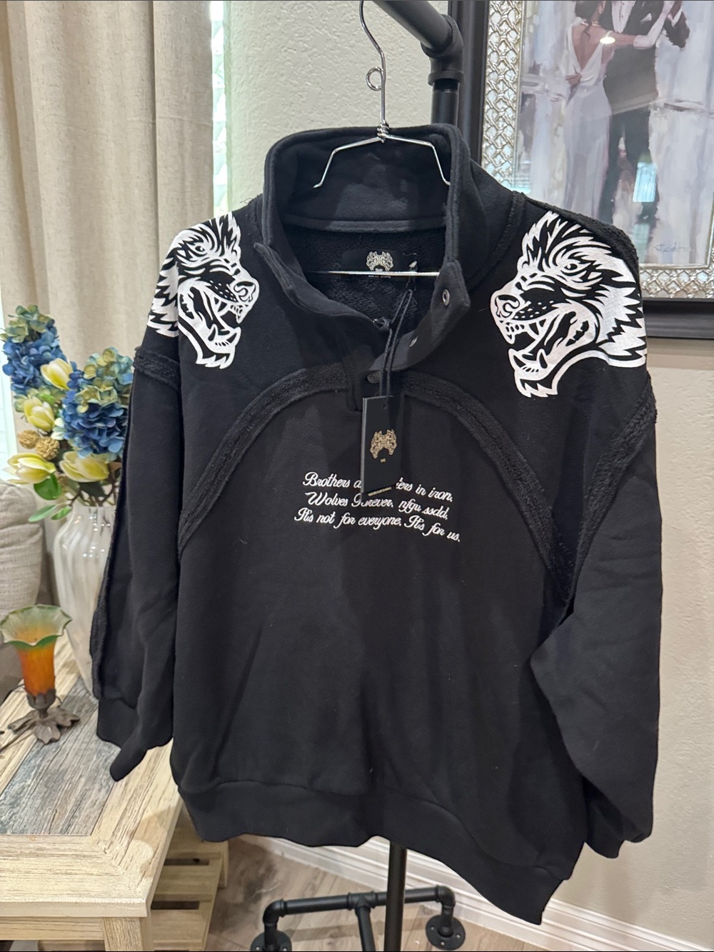 Darc Sport Black Pullover Hoodie with White Tiger Shoulder Graphics